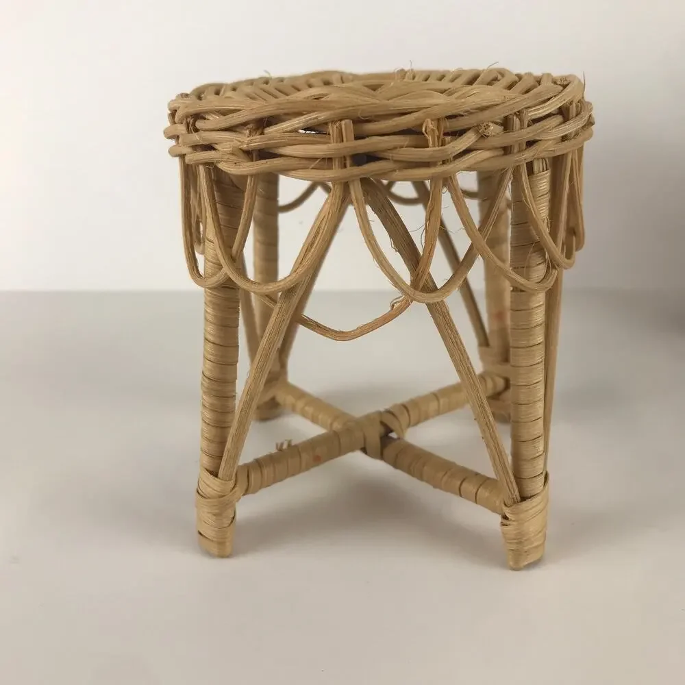 Vintage Fashion Doll Wicker Rattan Toy Furniture Set Loveseat Chair Table Mini